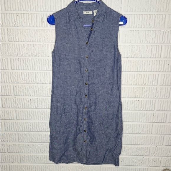 Adrienne Vittadini 100% Linen Blue Button-Down Dress - Picture 1 of 3